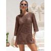 image:imageANRABESS Women 34 Sleeve Swimsuit Cover Up 2026 Summer Beach Vacation Clothes Crochet Knit Bathing Suit Swimwear Mini DressBrown