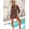 image:imageANRABESS Women 34 Sleeve Swimsuit Cover Up 2026 Summer Beach Vacation Clothes Crochet Knit Bathing Suit Swimwear Mini DressBrown