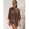 image:imageANRABESS Women 34 Sleeve Swimsuit Cover Up 2026 Summer Beach Vacation Clothes Crochet Knit Bathing Suit Swimwear Mini DressBrown