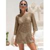 image:imageANRABESS Women 34 Sleeve Swimsuit Cover Up 2026 Summer Beach Vacation Clothes Crochet Knit Bathing Suit Swimwear Mini DressCamel