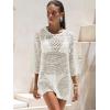 image:imageANRABESS Women 34 Sleeve Swimsuit Cover Up 2026 Summer Beach Vacation Clothes Crochet Knit Bathing Suit Swimwear Mini DressCream White