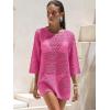 image:imageANRABESS Women 34 Sleeve Swimsuit Cover Up 2026 Summer Beach Vacation Clothes Crochet Knit Bathing Suit Swimwear Mini DressHot Pink