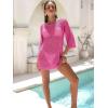 image:imageANRABESS Women 34 Sleeve Swimsuit Cover Up 2026 Summer Beach Vacation Clothes Crochet Knit Bathing Suit Swimwear Mini DressHot Pink