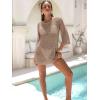image:imageANRABESS Women 34 Sleeve Swimsuit Cover Up 2026 Summer Beach Vacation Clothes Crochet Knit Bathing Suit Swimwear Mini DressKhaki