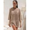 image:imageANRABESS Women 34 Sleeve Swimsuit Cover Up 2026 Summer Beach Vacation Clothes Crochet Knit Bathing Suit Swimwear Mini DressKhaki