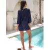 image:imageANRABESS Women 34 Sleeve Swimsuit Cover Up 2026 Summer Beach Vacation Clothes Crochet Knit Bathing Suit Swimwear Mini DressNavy Blue