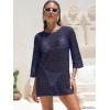image:imageANRABESS Women 34 Sleeve Swimsuit Cover Up 2026 Summer Beach Vacation Clothes Crochet Knit Bathing Suit Swimwear Mini DressNavy Blue