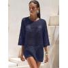 image:imageANRABESS Women 34 Sleeve Swimsuit Cover Up 2026 Summer Beach Vacation Clothes Crochet Knit Bathing Suit Swimwear Mini DressNavy Blue