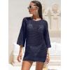image:imageANRABESS Women 34 Sleeve Swimsuit Cover Up 2026 Summer Beach Vacation Clothes Crochet Knit Bathing Suit Swimwear Mini DressNavy Blue