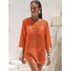 image:imageANRABESS Women 34 Sleeve Swimsuit Cover Up 2026 Summer Beach Vacation Clothes Crochet Knit Bathing Suit Swimwear Mini DressOrange