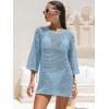 image:imageANRABESS Women 34 Sleeve Swimsuit Cover Up 2026 Summer Beach Vacation Clothes Crochet Knit Bathing Suit Swimwear Mini DressSky Blue