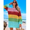 image:imageANRABESS Women Swimsuit Crochet Swim Cover Up 2026 Summer Bathing Suit Swimwear Mesh Knit Beach Dress Vacation OutfitsRainbow Stripe