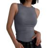 image:imageANRABESS Womens Sleeveless High Neck Tank Tops Fashion Summer Casual Basic Slim Fit Ribbed Racerback Top Shirt ClothesDeep Gray