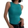 image:imageANRABESS Womens Sleeveless High Neck Tank Tops Fashion Summer Casual Basic Slim Fit Ribbed Racerback Top Shirt ClothesTeal