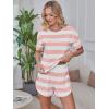 image:imageANRABESS Womens Striped Pajamas Sets 2026 Summer 2 Piece Lounge Matching Short PJ Set Side Split Spring Sleepwear OutfitsPink White Wide Striped