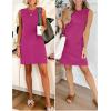 image:imageANRABESS Womens Summer Casual Mini Dresses 2026 Sleeveless Crewneck Split WrinkleFree Beach Travel Vacation Short SundressHot Pink