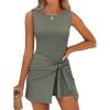 image:imageANRABESS Women Summer Sleeveless Bodycon Tie Waist Romper Skort Mini Tennis Athletic Dress Built Shorts Casual Vacation DressArmy Green