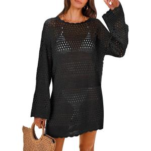 image:imageANRABESS Women Swimsuit Crochet Swim Cover Up 2026 Summer Bathing Suit Swimwear Mesh Knit Beach Dress Vacation OutfitsBlack