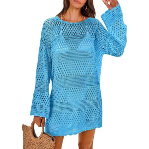 image:imageANRABESS Women Swimsuit Crochet Swim Cover Up 2026 Summer Bathing Suit Swimwear Mesh Knit Beach Dress Vacation OutfitsBlue
