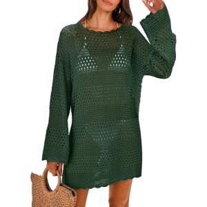 image:imageANRABESS Women Swimsuit Crochet Swim Cover Up 2026 Summer Bathing Suit Swimwear Mesh Knit Beach Dress Vacation OutfitsDeep Green