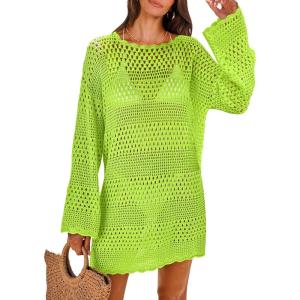 image:imageANRABESS Women Swimsuit Crochet Swim Cover Up 2026 Summer Bathing Suit Swimwear Mesh Knit Beach Dress Vacation OutfitsGreen