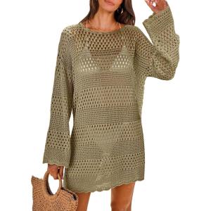 image:imageANRABESS Women Swimsuit Crochet Swim Cover Up 2026 Summer Bathing Suit Swimwear Mesh Knit Beach Dress Vacation OutfitsKhaki