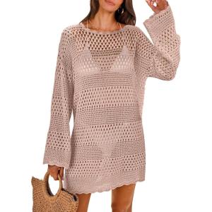 image:imageANRABESS Women Swimsuit Crochet Swim Cover Up 2026 Summer Bathing Suit Swimwear Mesh Knit Beach Dress Vacation OutfitsPink