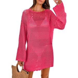 image:imageANRABESS Women Swimsuit Crochet Swim Cover Up 2026 Summer Bathing Suit Swimwear Mesh Knit Beach Dress Vacation OutfitsRose