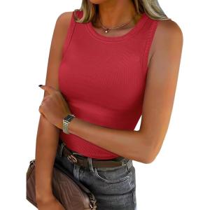 image:imageANRABESS Womens Sleeveless High Neck Tank Tops Fashion Summer Casual Basic Slim Fit Ribbed Racerback Top Shirt ClothesRed