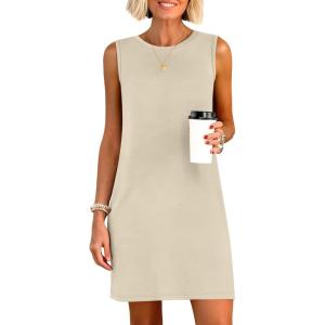 image:imageANRABESS Womens Summer Casual Mini Dresses 2026 Sleeveless Crewneck Split WrinkleFree Beach Travel Vacation Short SundressBeige