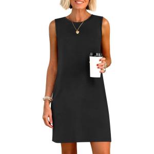 image:imageANRABESS Womens Summer Casual Mini Dresses 2026 Sleeveless Crewneck Split WrinkleFree Beach Travel Vacation Short SundressBlack