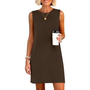 image:imageANRABESS Womens Summer Casual Mini Dresses 2026 Sleeveless Crewneck Split WrinkleFree Beach Travel Vacation Short SundressBrown