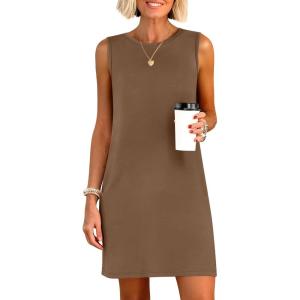 image:imageANRABESS Womens Summer Casual Mini Dresses 2026 Sleeveless Crewneck Split WrinkleFree Beach Travel Vacation Short SundressCoffee