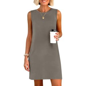 image:imageANRABESS Womens Summer Casual Mini Dresses 2026 Sleeveless Crewneck Split WrinkleFree Beach Travel Vacation Short SundressCoffee Grey