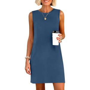 image:imageANRABESS Womens Summer Casual Mini Dresses 2026 Sleeveless Crewneck Split WrinkleFree Beach Travel Vacation Short SundressDeep Blue