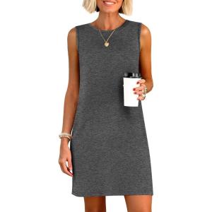 image:imageANRABESS Womens Summer Casual Mini Dresses 2026 Sleeveless Crewneck Split WrinkleFree Beach Travel Vacation Short SundressDeep Grey