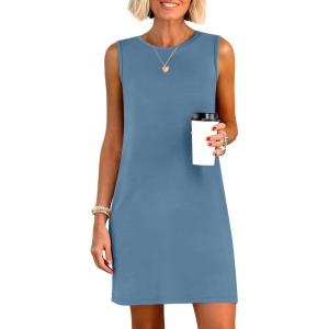 image:imageANRABESS Womens Summer Casual Mini Dresses 2026 Sleeveless Crewneck Split WrinkleFree Beach Travel Vacation Short SundressGrey Blue