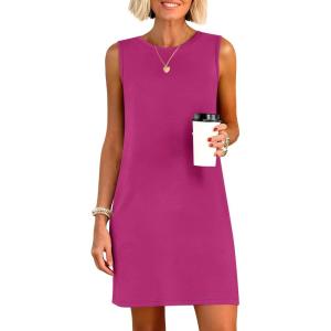 image:imageANRABESS Womens Summer Casual Mini Dresses 2026 Sleeveless Crewneck Split WrinkleFree Beach Travel Vacation Short SundressHot Pink