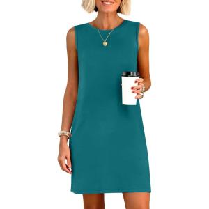 image:imageANRABESS Womens Summer Casual Mini Dresses 2026 Sleeveless Crewneck Split WrinkleFree Beach Travel Vacation Short SundressLake Blue