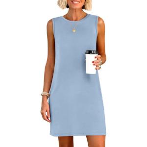 image:imageANRABESS Womens Summer Casual Mini Dresses 2026 Sleeveless Crewneck Split WrinkleFree Beach Travel Vacation Short SundressLight Blue