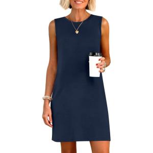 image:imageANRABESS Womens Summer Casual Mini Dresses 2026 Sleeveless Crewneck Split WrinkleFree Beach Travel Vacation Short SundressNavy Blue