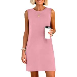 image:imageANRABESS Womens Summer Casual Mini Dresses 2026 Sleeveless Crewneck Split WrinkleFree Beach Travel Vacation Short SundressPink