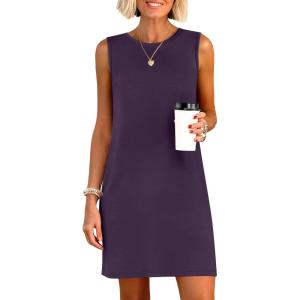 image:imageANRABESS Womens Summer Casual Mini Dresses 2026 Sleeveless Crewneck Split WrinkleFree Beach Travel Vacation Short SundressPurple