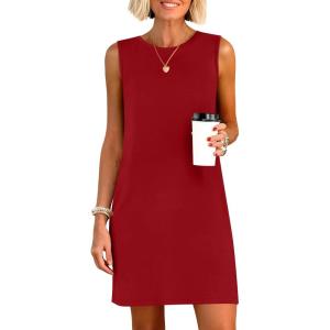 image:imageANRABESS Womens Summer Casual Mini Dresses 2026 Sleeveless Crewneck Split WrinkleFree Beach Travel Vacation Short SundressRed