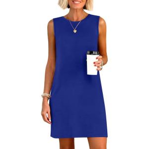 image:imageANRABESS Womens Summer Casual Mini Dresses 2026 Sleeveless Crewneck Split WrinkleFree Beach Travel Vacation Short SundressRoyal Blue