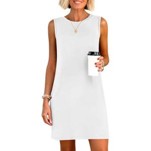 image:imageANRABESS Womens Summer Casual Mini Dresses 2026 Sleeveless Crewneck Split WrinkleFree Beach Travel Vacation Short SundressWhite