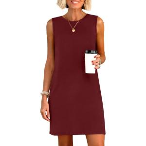image:imageANRABESS Womens Summer Casual Mini Dresses 2026 Sleeveless Crewneck Split WrinkleFree Beach Travel Vacation Short SundressWine Red