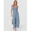 image:imageANRABESS Jumpsuits for Women Dressy One Piece Summer Outfits Wide Leg Sleeveless Smocked Romper Jumpers Casual Beach OverallsBlue White Floral