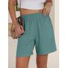 image:imageANRABESS Linen Shorts for Women Casual Summer High Waisted Wide Leg Lounge Beach Vacation Shorts with Pockets 2026 SpringLake Green