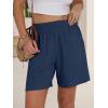 image:imageANRABESS Linen Shorts for Women Casual Summer High Waisted Wide Leg Lounge Beach Vacation Shorts with Pockets 2026 SpringNavy Blue